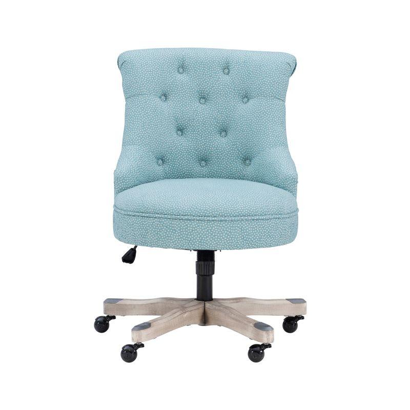 Plush Light Blue Fabric Swivel Office Chair with Gray Wash Wood Base