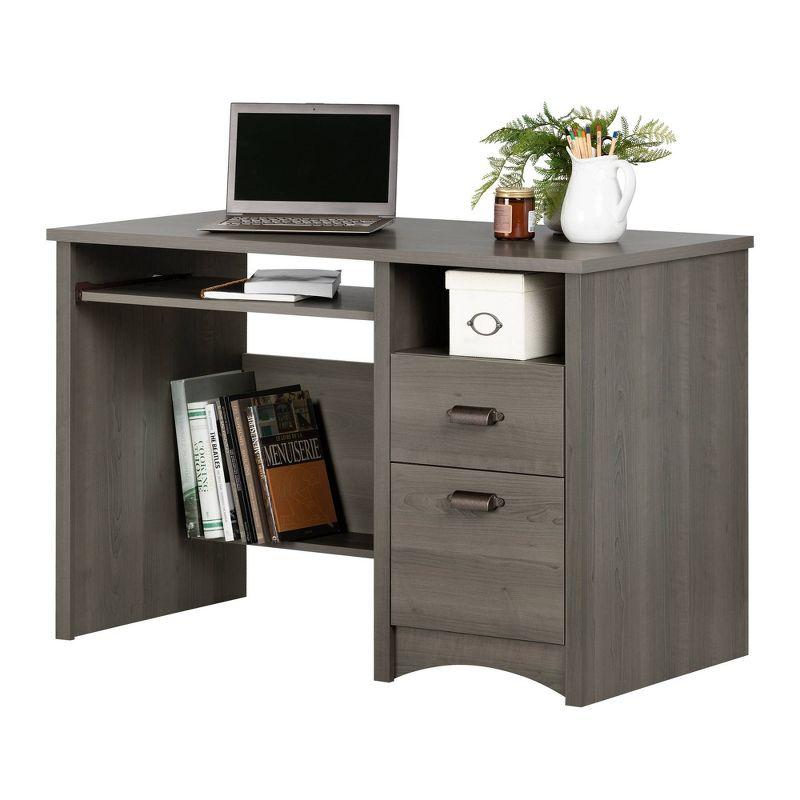 Gascony Gray Maple Wood Computer Desk with Hutch and Drawers