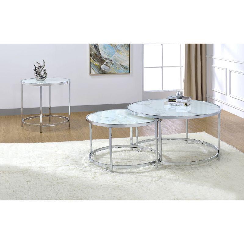 Rayne Nesting Cocktail Table White - Steve Silver Co.: Chrome Frame, Faux Marble Top, 2-Piece Set