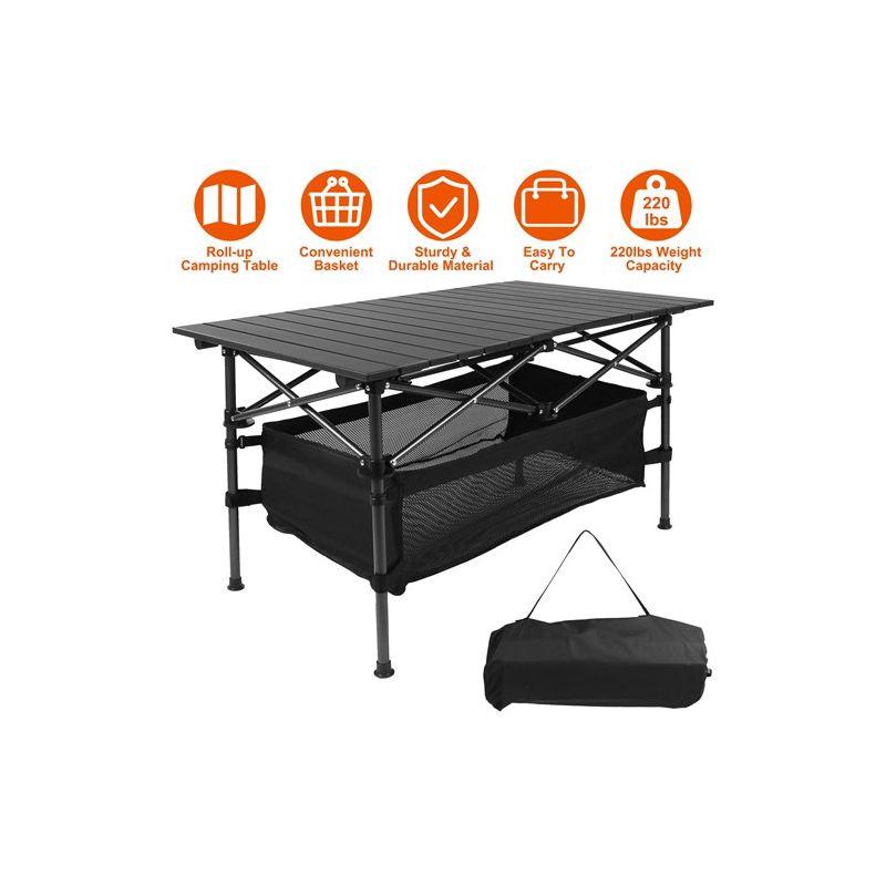 MPM Outdoor Folding Portable Picnic Camping Table, Aluminum Roll-up Table with Carrying Bag for Beach Backyard BBQ Party