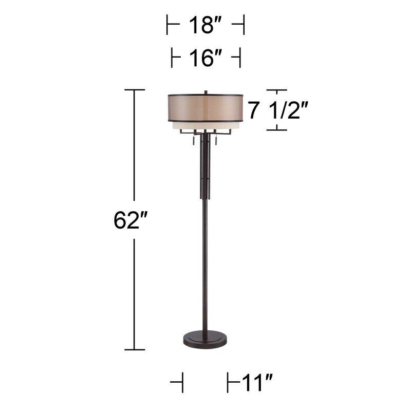 Franklin Iron Works Alamo Industrial Rustic Floor Lamp 62" Tall Bronze Metal Sheer Organza Outer Linen Fabric Inner Double Drum Shade for Living Room