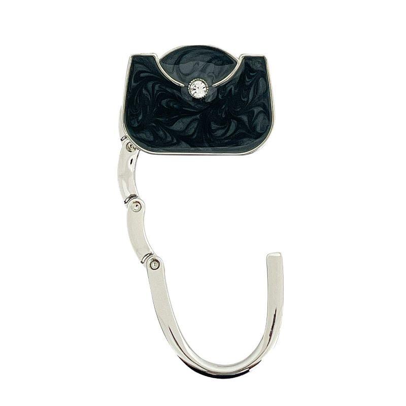 Black and Silver Foldable Purse Hook with Rhinestone