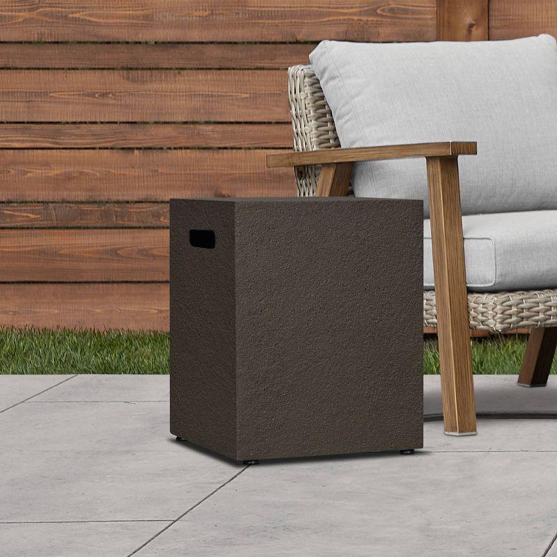 Baltic Propane Tank Cover - Brown - Real Flame: Steel Side Table, UV & Weather-Resistant, Vinyl Storage Included