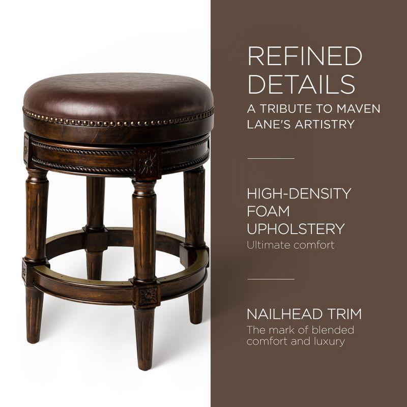 Dark Walnut Backless Swivel Counter Stool with Leather Seat