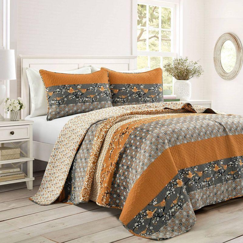 Rustic Gray and Orange Cotton Reversible Full Quilt Set