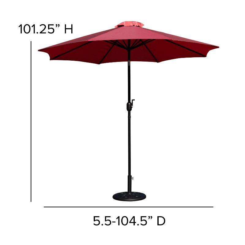 Flash Furniture Kona Red 9 FT Round Umbrella with Crank and Tilt Function and Standing Umbrella Base