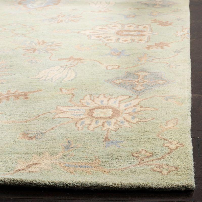 Hand-Tufted Light Green Floral Wool Rectangular Rug