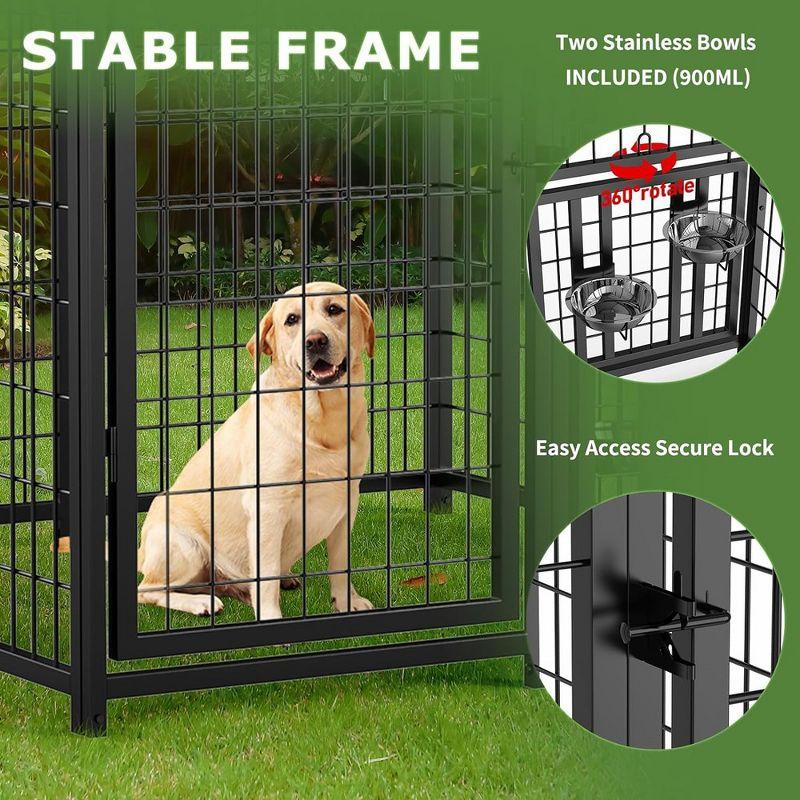 LOVMOR Large Dog Kennel Outdoor Pet Pens Dogs Run Enclosure Animal Hutch Metal Coop Fence with Rotating Bowl