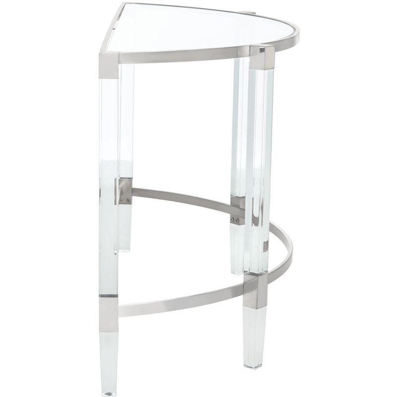 Elegant Demilune Silver Console Table with Acrylic Legs and Storage