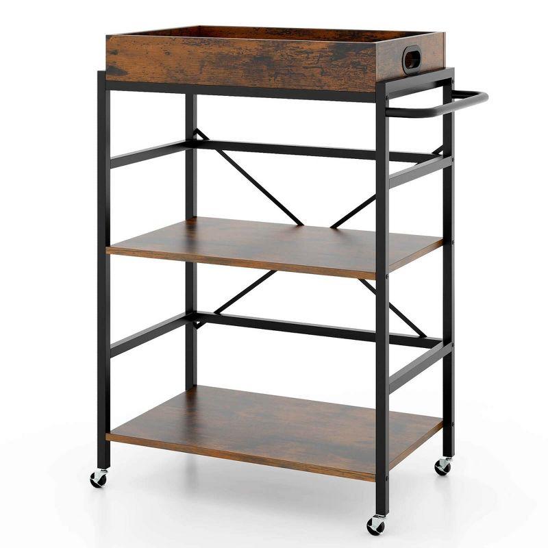 Costway 3-Tier Bar Cart with Detachable Tray 4 Lockable Casters & 1 Handy Handle