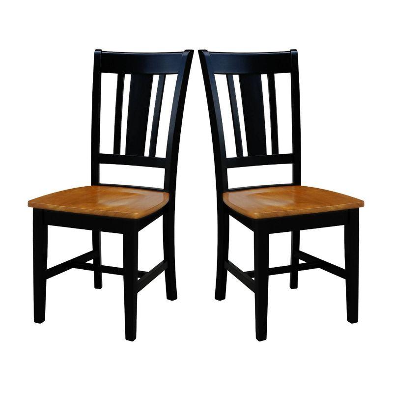 Elegant Slat-Back Side Chair Set in Black and Cherry Wood