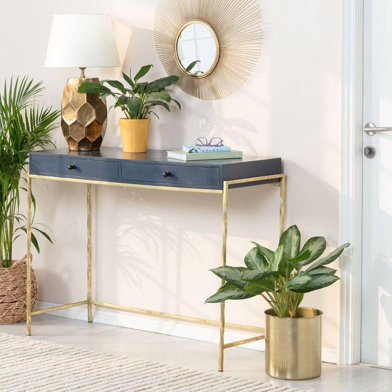 Jolie Modern Living Room Console Table Navy Blue/Gold - Adore Decor: Chic 2-Drawer Design, Glossy Finish, Metal Frame