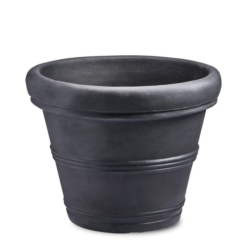 Crescent Garden 20" Wide Brunello Planter Pots Black: Durable Polyresin, Weather-Resistant, No Assembly Required
