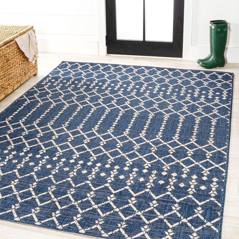 8' x 10' Ourika Moroccan Geometric Textured Weave Indoor/Outdoor Area Rug, Navy/Beige - JONATHAN Y