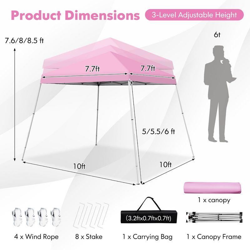 Costway 10x10ft Patio Outdoor Instant Pop-up Canopy Slanted Leg UPF50+ Sun Shelter Pink