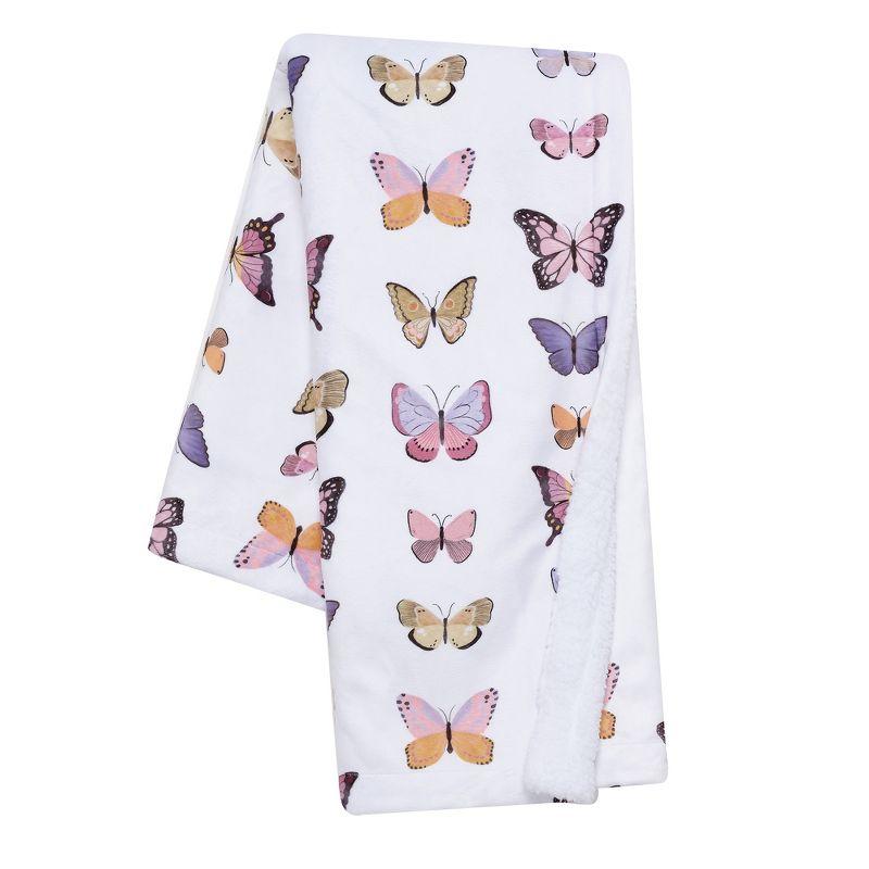 Butterfly Dreams White and Multicolor Fleece Baby Blanket