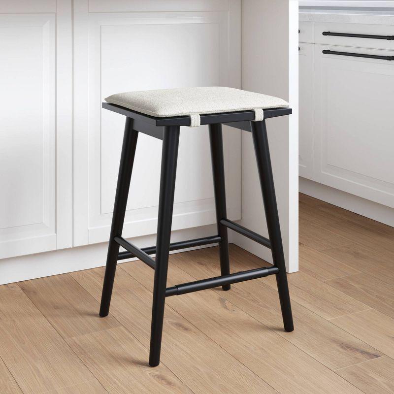 Nathan James Barker Wood and Boucle Counter Height Barstool Black: Linen Upholstered, 24.8" Tall