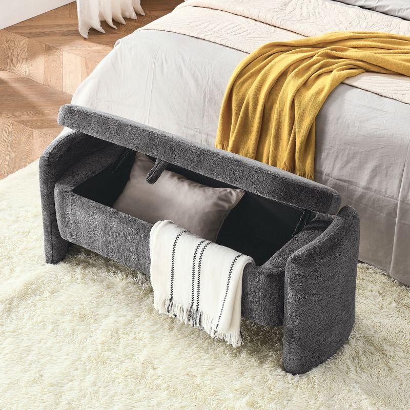 Wrought Studio™ Oval Ottoman Orange Storage Bench Chenille Fabric Bench