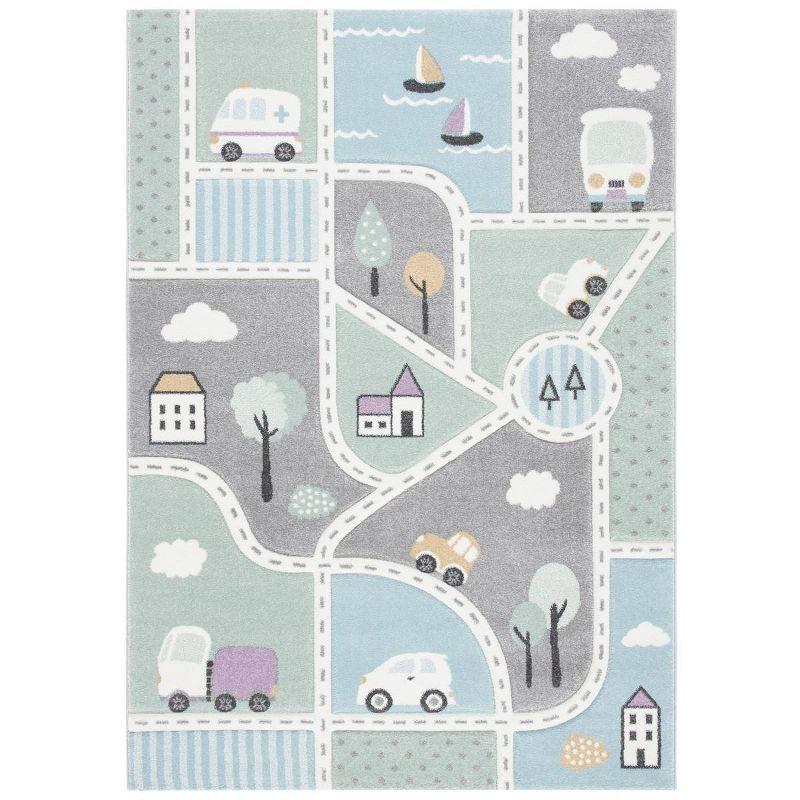 Carousel Kids  CRK193 Loomed Indoor Area Rug - Grey/Light Blue - 5'3"x7'6" - Safavieh