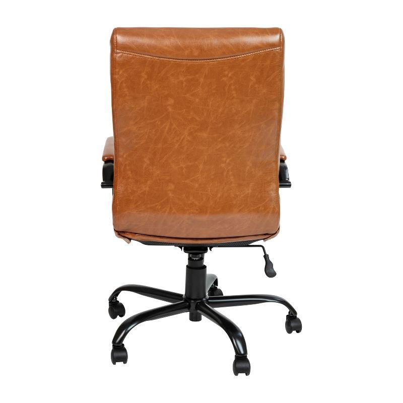 Emma and Oliver High Back Brown LeatherSoft Executive Swivel Office Chair with Black Frame/Arms