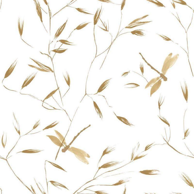Tempaper & Co.® Dragonfly Removable Peel and Stick Wallpaper, Golden Ochre, 28 sq. ft.: Botanical Vinyl, Prepasted, Leaf Pattern