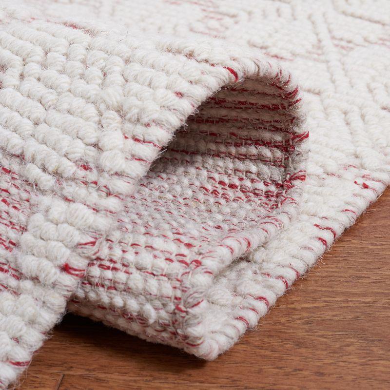 Ivory and Red Handwoven Wool 4' x 6' Area Rug