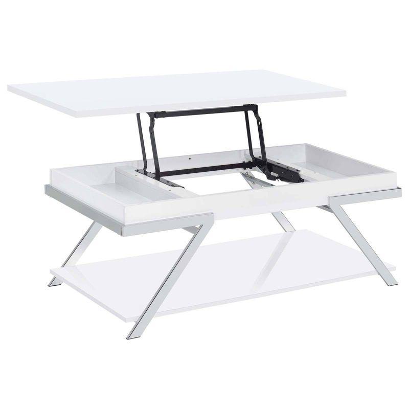 Coaster Marcia Modern Wood Rectangular Lift Top Coffee Table White High Gloss/Chrome