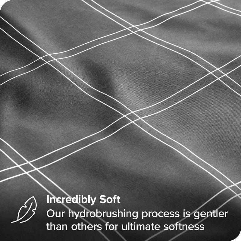 Full Modern Plaid Gray/White Microfiber Sheet Set