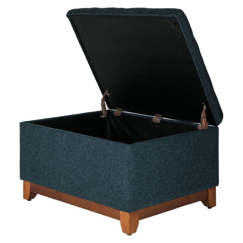 Cocktail Storage Bench Navy - HomePop: Upholstered, Tufted, Wood Base, Honey Oak Finish