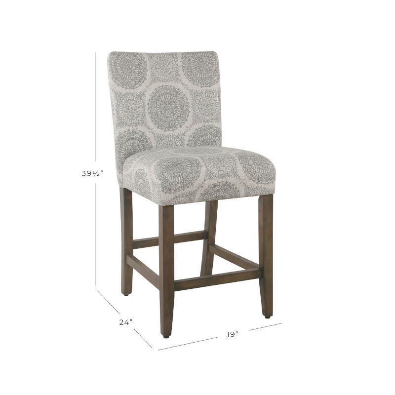 Gray Medallion Upholstered Counter Height Barstool with Wood Legs