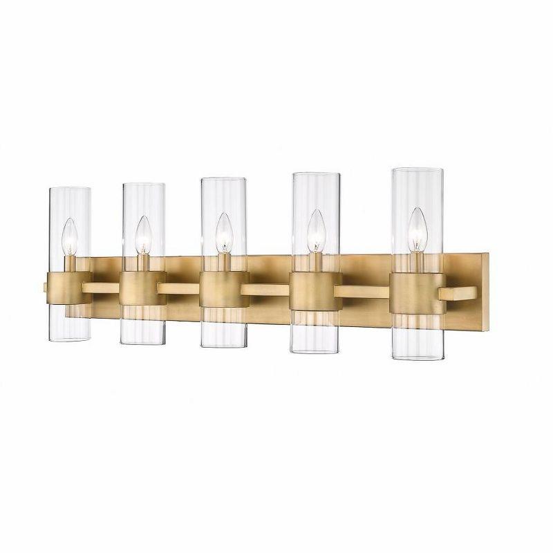 Lawson 38" Rubbed Brass 5-Light Vanity with Clear Glass Shades