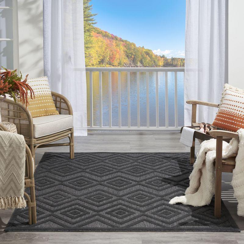 Nourison Versatile Diamond Geometric Flatweave Indoor Outdoor Area Rug Charcoal/Black 6' x 9'