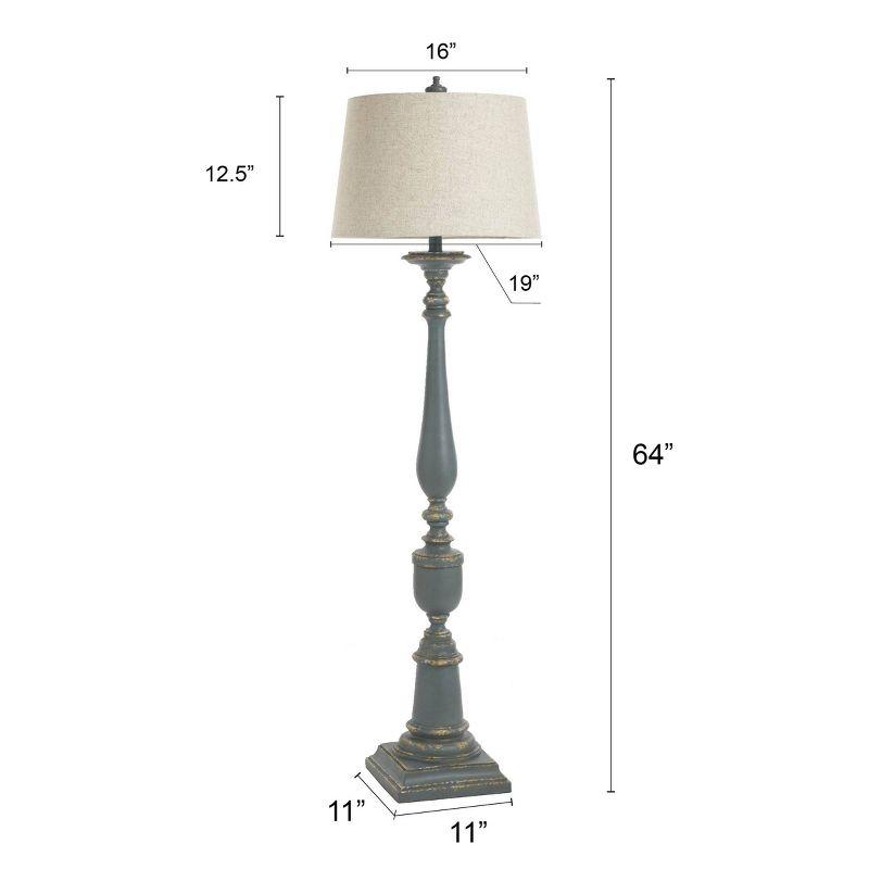 64" 3-way Distressed Floor Lamp with Heather Oatmeal Hardback Fabric Shade Blue - StyleCraft