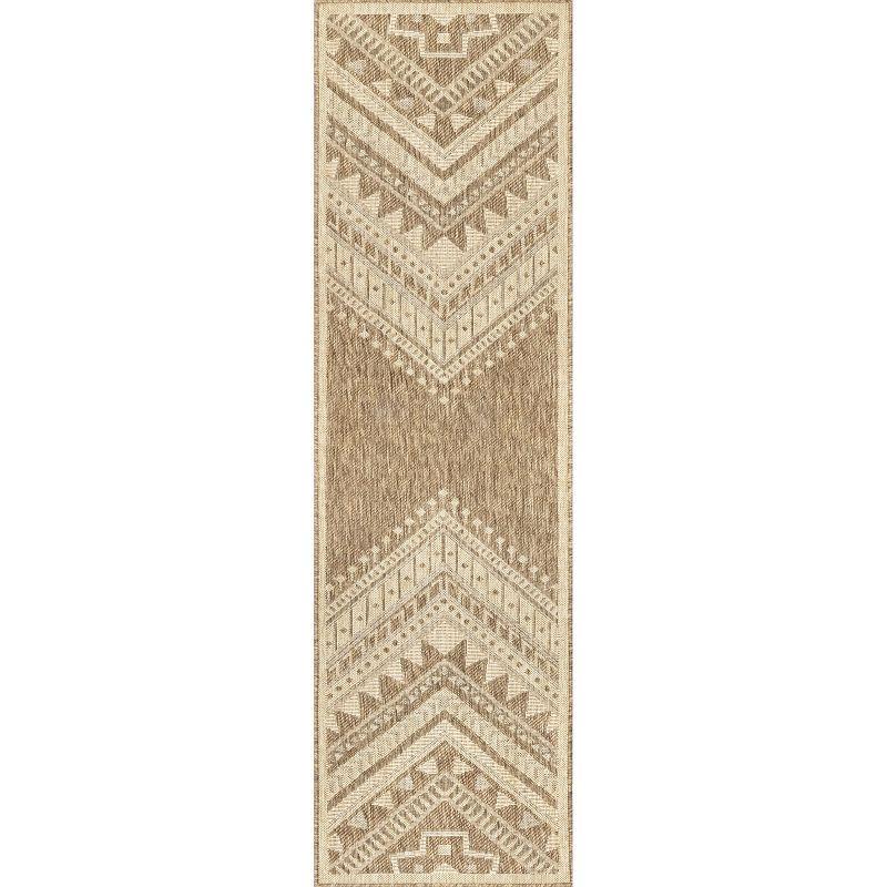 Nuloom Landry Geometric 2x8 Indoor/Outdoor Runner Rug for Living Room Patio Deck Front Porch Entryway Hallway Kitchen, Brown/Ivory