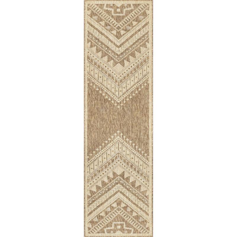 Beige Aztec Pattern Indoor Outdoor Runner Rug