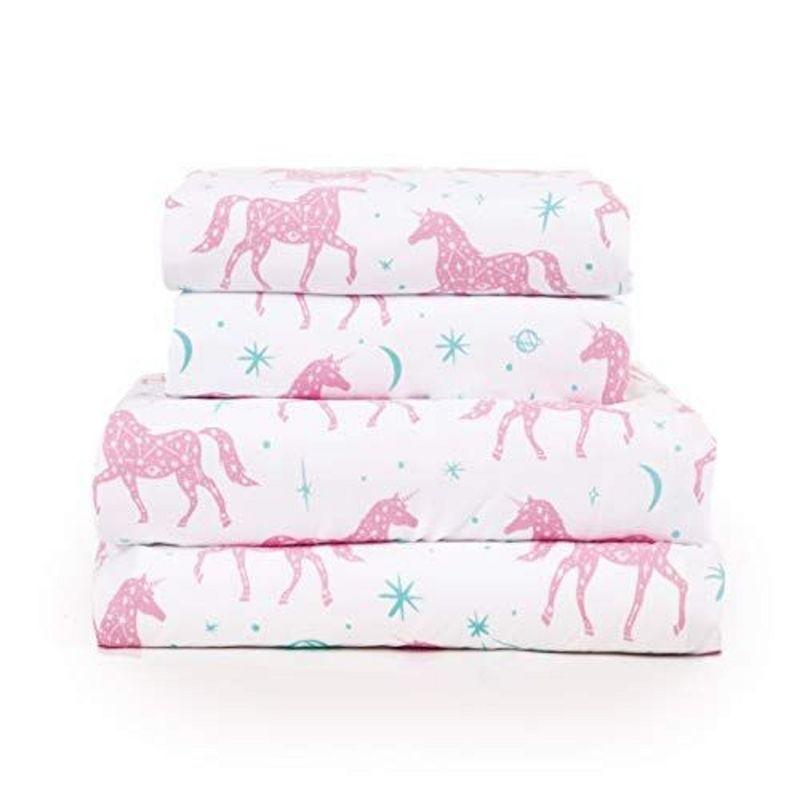 Tadpoles 4-Piece Unicorn Constellation Sheet Set | 1 Full Flat Sheet, 1 Full Fitted Sheet & 2 Queen Pillowcases