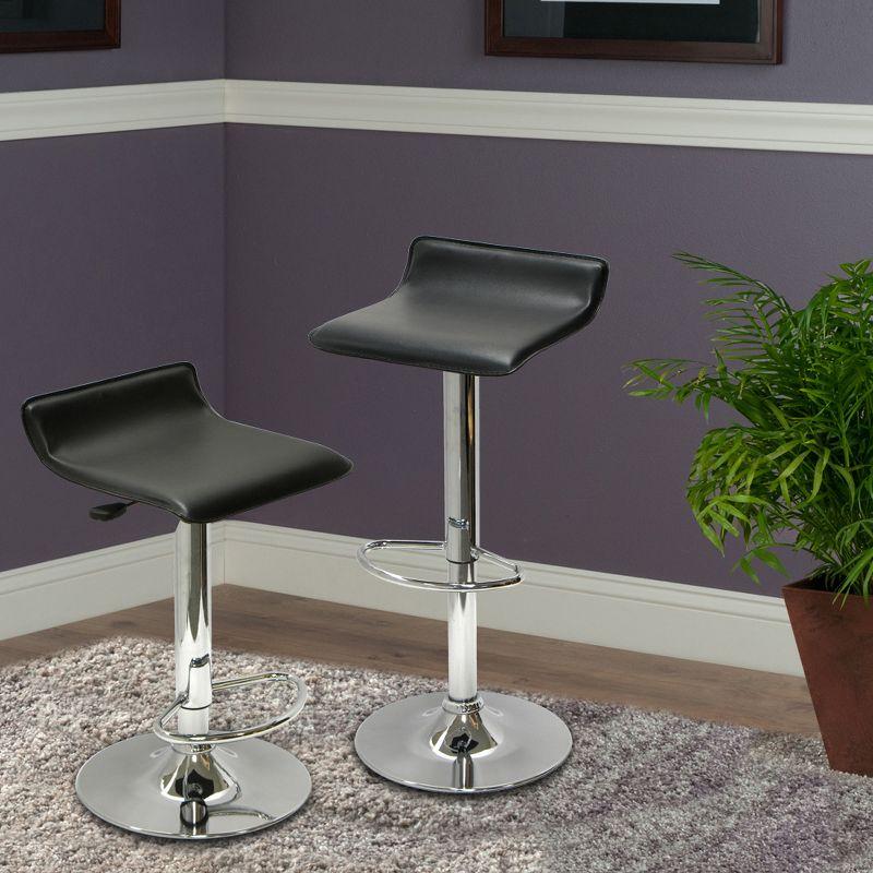 Set of 2 Spectrum, Adjustable Air Lift Stool, Black Faux Leather Metal - Winsome: Swivel, Counter Height, Easy Clean