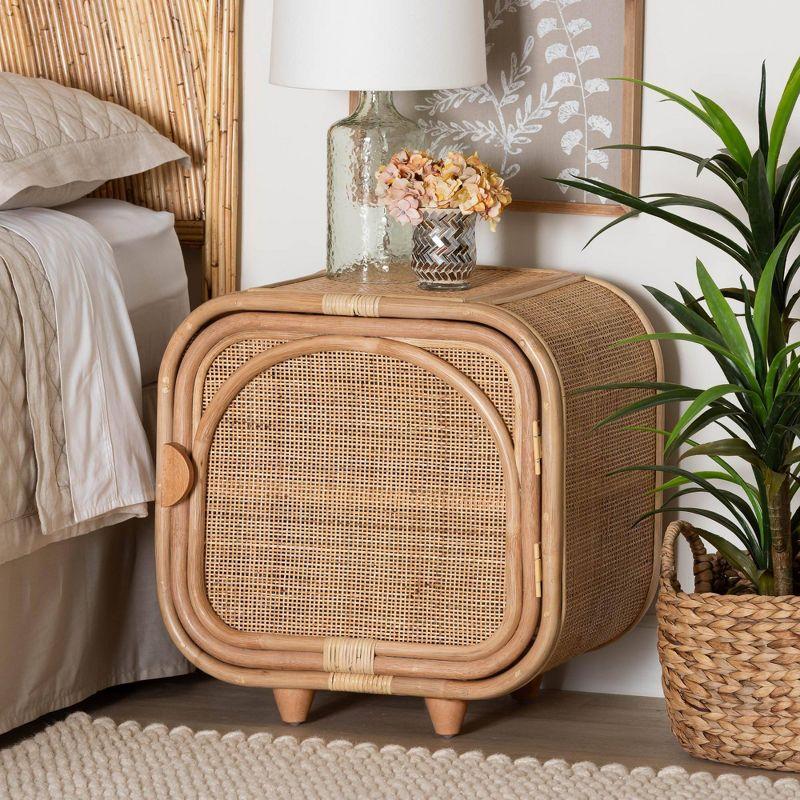 Keita Natural Rattan Bohemian Rectangle Nightstand