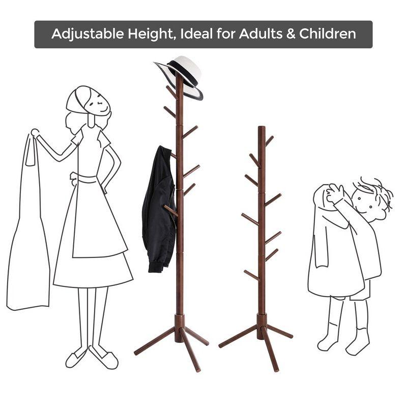 VASAGLE 8 Hooks Solid Wood Coat Rack Free Standing Coat Rack Tree-Shaped Coat Rack Dark Walnut