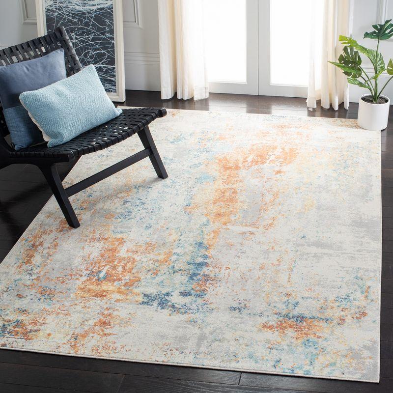 Ivory and Rust Rectangular Synthetic Area Rug