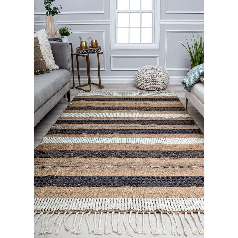 Handmade Black and Beige Wool Stripe Area Rug