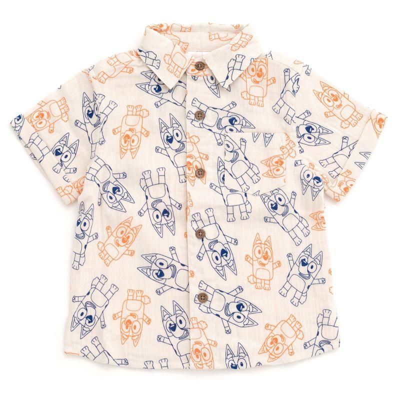 Bluey Bingo Little Boys Cotton Gauze Matching Family Button Down Shirt and Shorts Outfit Set Boy's Shorts Set 7-8
