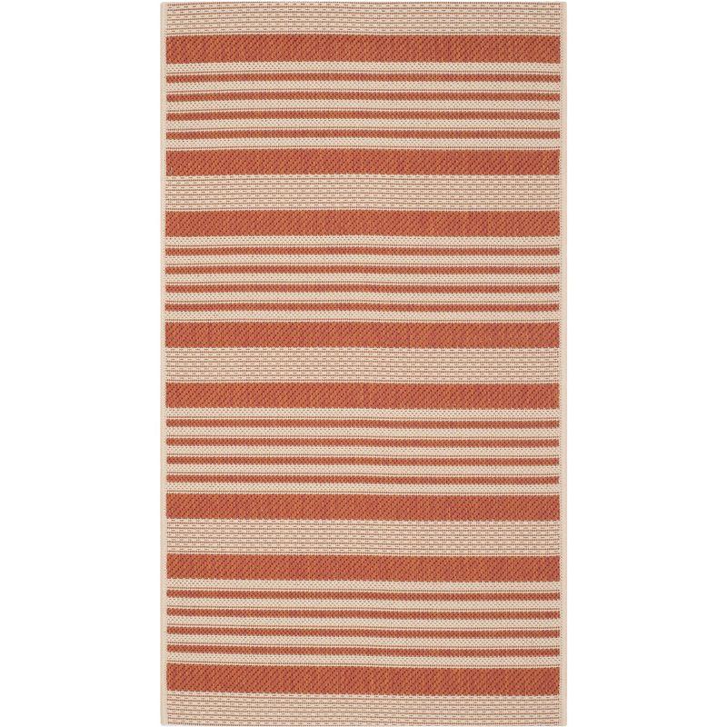 Terracotta & Beige Stripe 2'7" x 5' Flat Woven Synthetic Indoor/Outdoor Rug