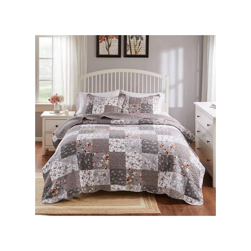 Giulia Quilt & Sham Set Gray/White - Greenland Home Fashions