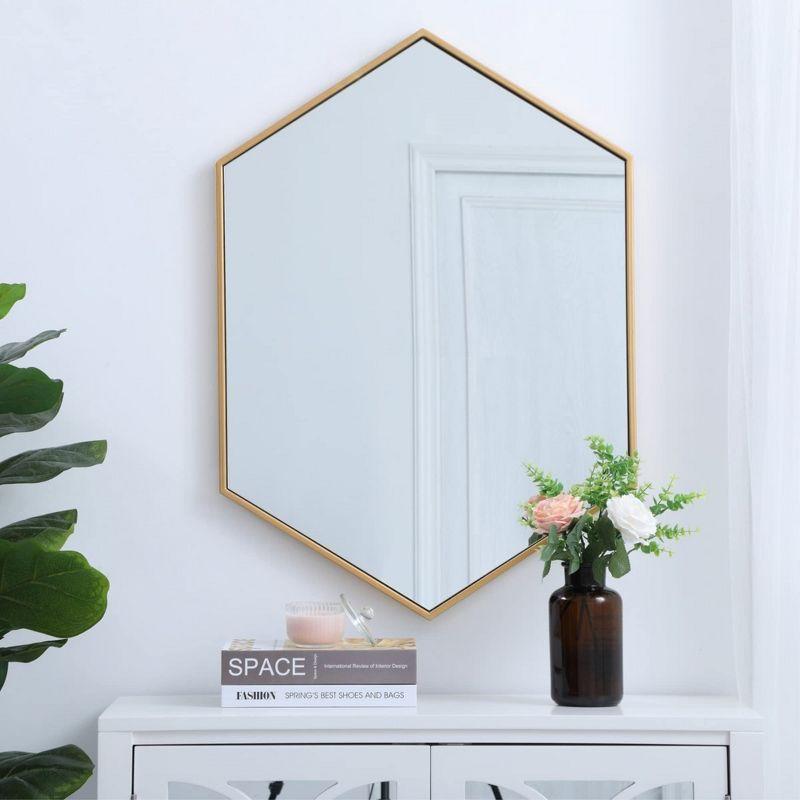 Contemporary Gold Hexagonal Wall Mirror with Metal Frame