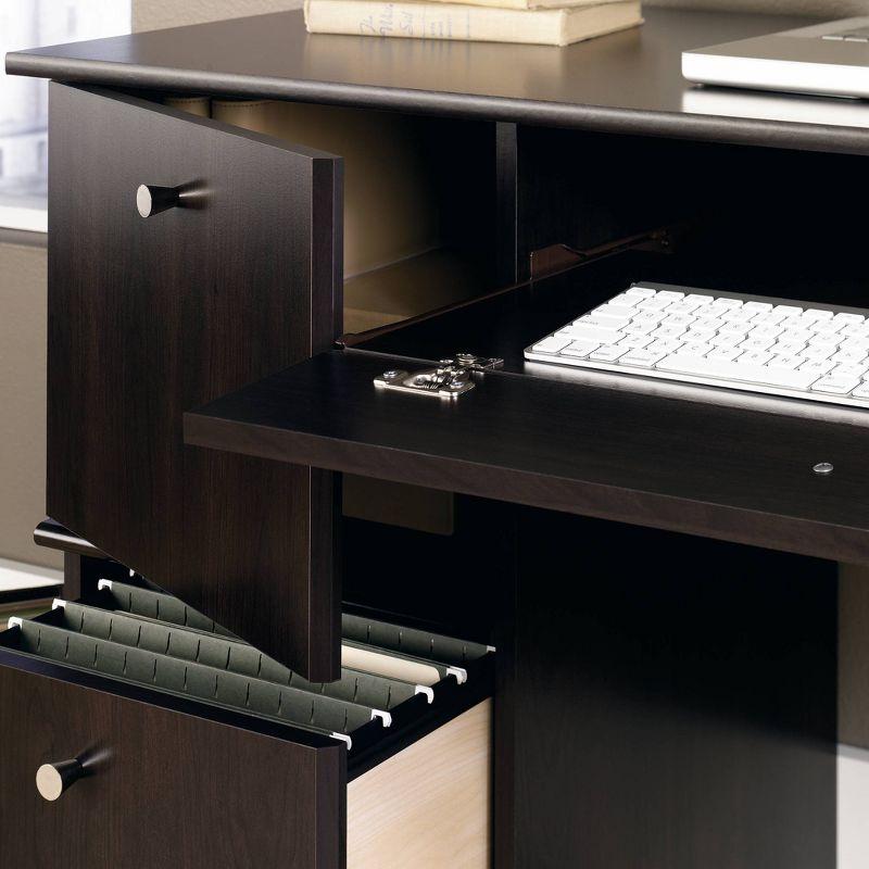 Sauder Computer Desk - Cinnamon Cherry : Slide-Out Keyboard Shelf, File Storage, Laminated Finish: Mid-Century Modern, Paper Veneer Surface