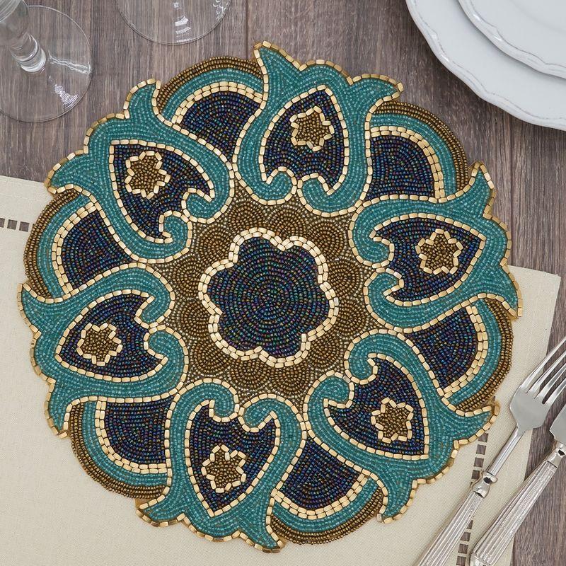 Saro Lifestyle Beaded Placemat, 14" Round, Multi (Set of 4)