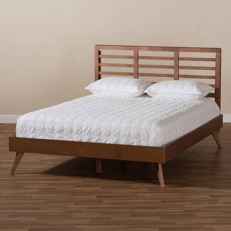 King Calisto Walnut Finished Wood Platform Bed Brown - Baxton Studio: Mid-Century Modern Design, Angled Legs