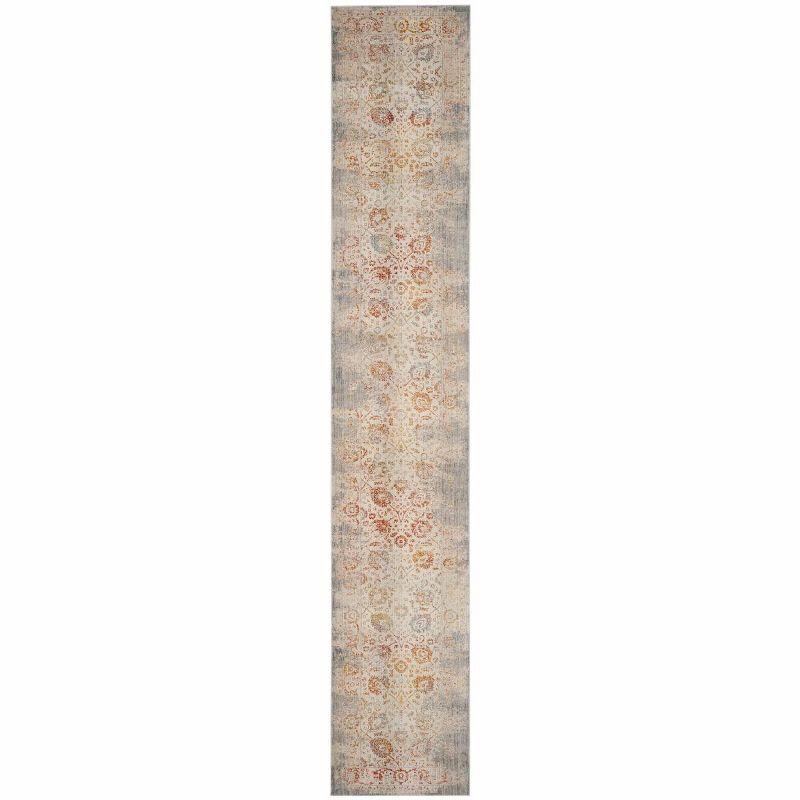 Gray and Multicolor Hand-Knotted Synthetic Runner Rug