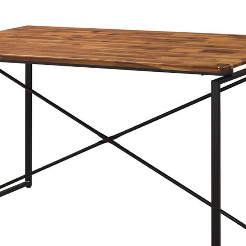 48" Jurgen Dining Table Oak/Black - Acme Furniture: Metal Sled Base, PU Padded Seats